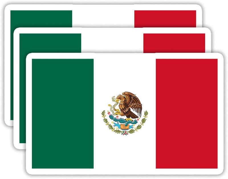 EMMACELA (3PCS) Mexico Flag stickers, Countries Flag Stickers - Waterproof Vinyl Decals For Laptops, Tumblers, Water Bottles, Books, Scrapbooks, Size 3 X 1.8 Inch - Image 1